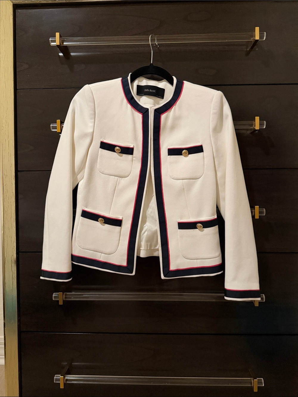 Zara White Jacket with Navy & Pink Trim